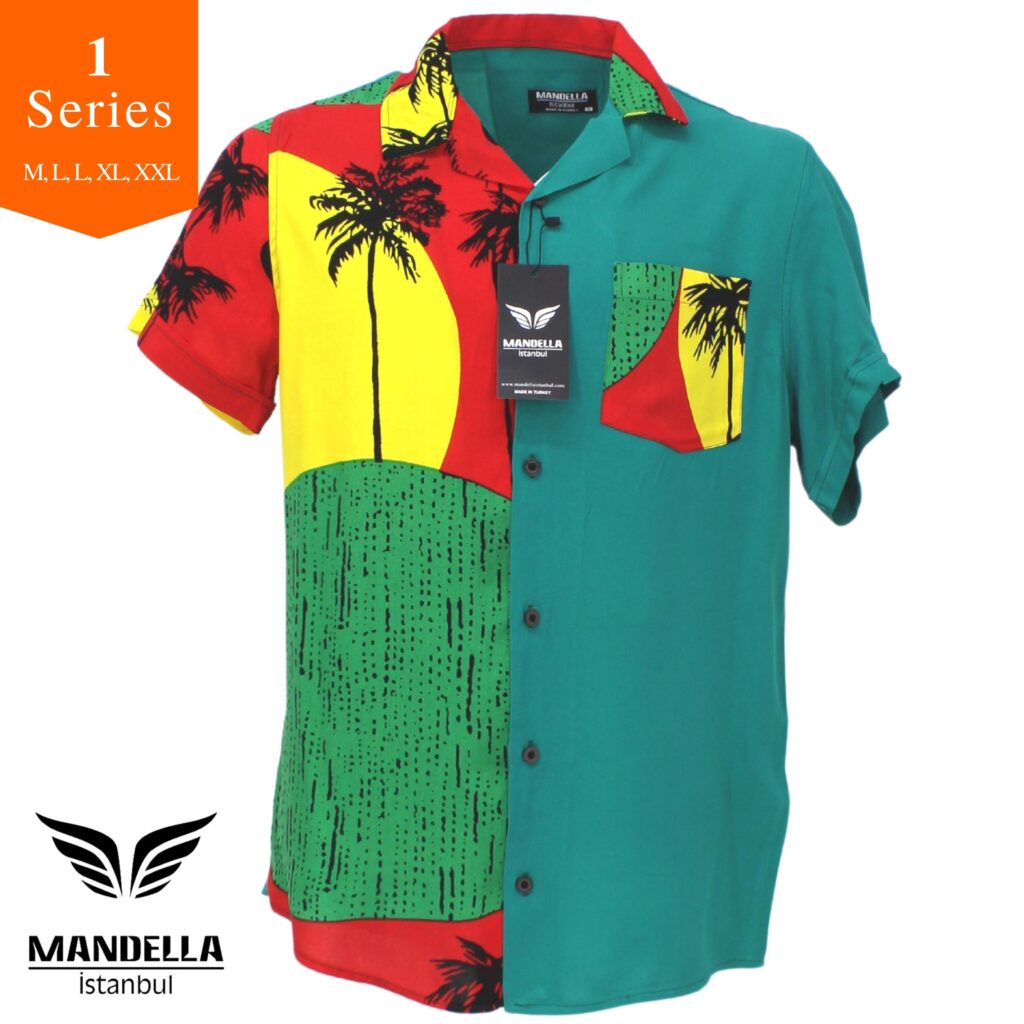 K Design Palm Print Jersey Shirt With Turn Back Cuff & Green/cream P944 main image 1